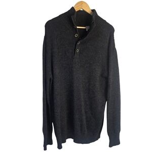 GAP Mock Neck Quarter Zip Button Sweater Men XL Charcoal Grey Cotton Alpaca